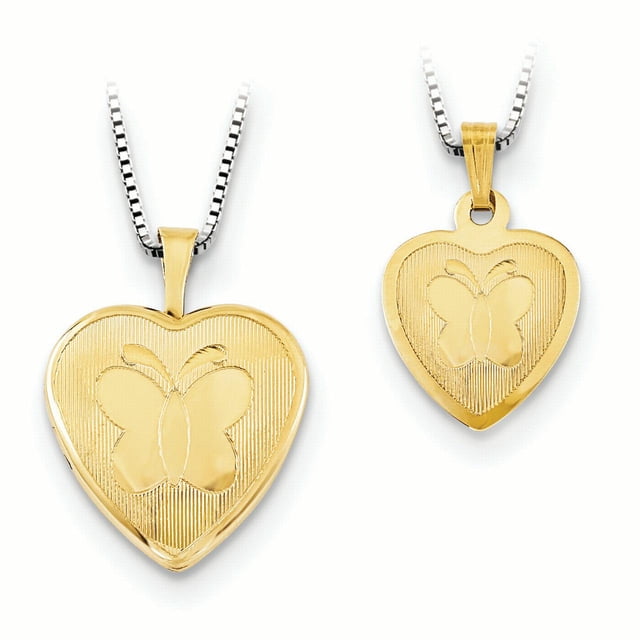 925 Sterling Silver Gold Plated Butterfly Heart 16mm 18 Inch Locket 14 Pendant Necklace Set Charm