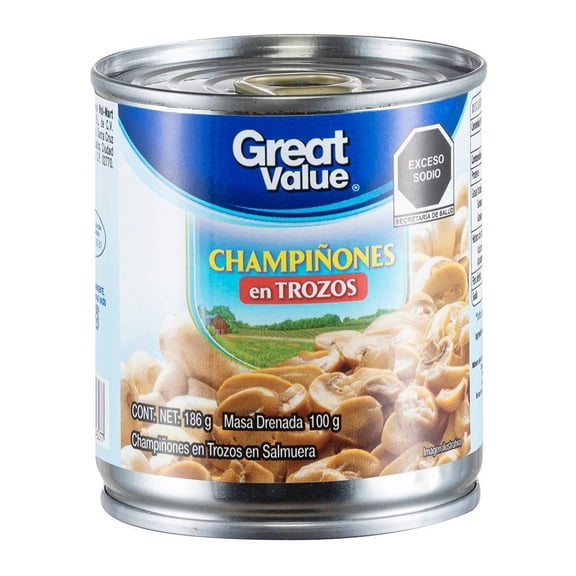 Champiñones Great Value trozos en salmuera 186 g