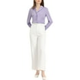 thumbnail image 2 of INSPIRE CHIC Women's Shirt Flat Collar Long Sleeves Button Down Office Satin Shirt XS Light Purple, 2 of 5