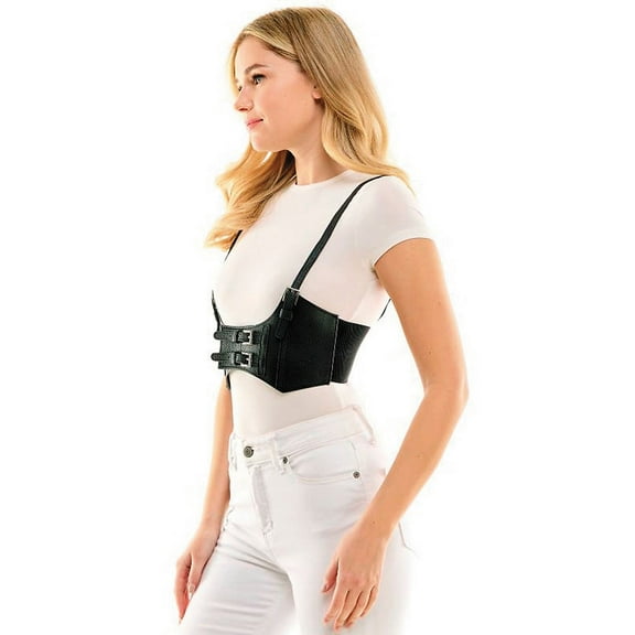 Morris Costumes Women's Adjustable Faux Leather Buckle Harness Bust Corset Halloween Costume Belt - Black