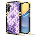 thumbnail image 2 of FKBRCL4U Compatible with Samsung Galaxy A15 Case, Purple Butterfly Flowers Leaf Luxury Golden Decoration for Girl Women Soft TPU Shockproof Protective Hard PC Back, 2 of 7