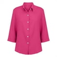 thumbnail image 3 of BiZtdJrK Plus Size Button Down Shirts for Women 3/4 Length Roll Up Sleeve V Neck Shirt Loose Fit Dressy Casual Blouses Hot Pink M, 3 of 7