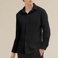 thumbnail image 2 of Mens Waffle Button Down Shirts Casual Fashion Loose Long Sleeve Lapel Dress Shirt Classic Regular Fit Blouses Tops Black XL, 2 of 6