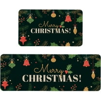 Merry Christmas Kitchen Mats Set of 2, Anti Fatigue Stain Floor Rug Christmas Decorative Non Slip Cushioned Floor Mat - 17x29 and 17x47 Inch