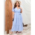 thumbnail image 4 of Plus Size Wedding Guest Maxi Dresses for Curvy Women, Summer Casual Floral Long Party Sundress with 3/4 Sleeve, 4 of 8