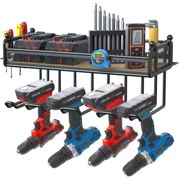 Power Tool Organizer Drill Holder Wall Mount Cordless Drill Storage with 2 Screwdriver Holder, Heavy Duty Tool Organizers And Storage, Tool Garage Organization Tool Rack, Father's Day Gifts