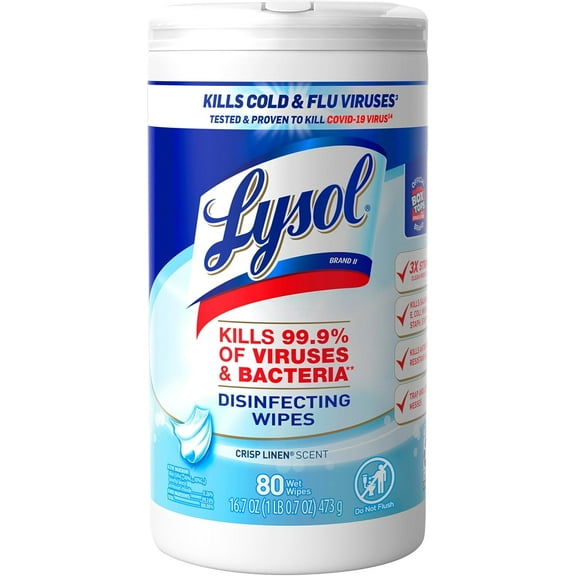 Lysol Disinfectant Wipes, Multi-Surface Antibacterial Cleaning Wipes, For Disinfecting and Cleaning, Crisp Linen, 80 Count