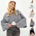 thumbnail image 2 of Women Sweater O-Neck Batwing Long Sleeve Solid Color Loose Fit Knitting Tops Exposed Navel Irregular Cross Sweater, 2 of 8