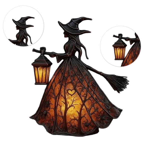 15cm Halloween Witch Resin Statuette Lamp,Gothic Witch Decor with Lights,Standing Night Light for Home,Porch,Tabletop,Party Decor,for Halloween and Gift