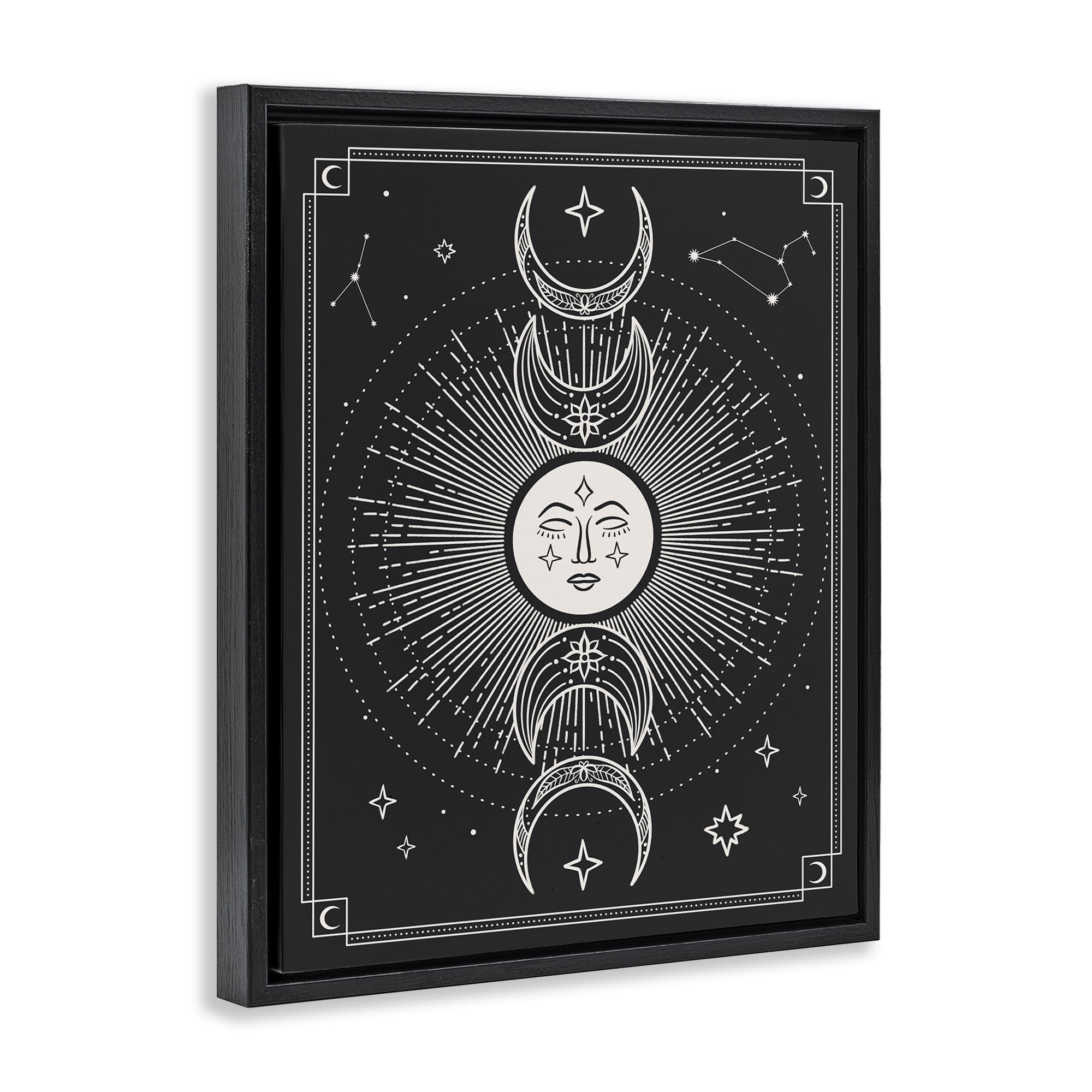 Stupell Industries Moon Cycle Pattern Astrology & Stars Painting Black Floater Framed Canvas Art Print Wall Art, 17 x 21
