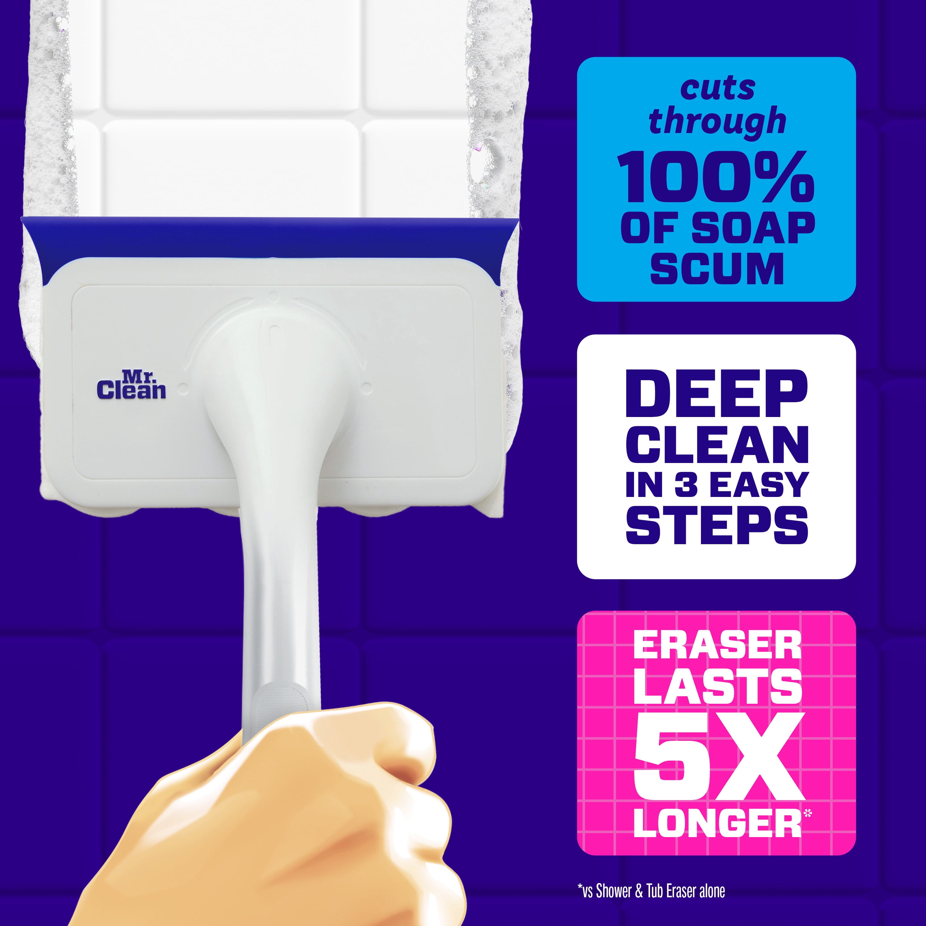 Mr. Clean Shower & Tub Scrubber, Starter Kit, 2 Scrubber & 6 Erasers