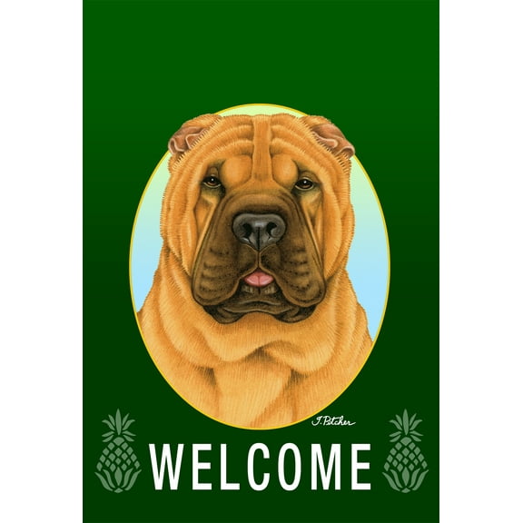 Shar Pei - Best of Breed Welcome Pineapples Garden Flags. Flag is 12" x 17"