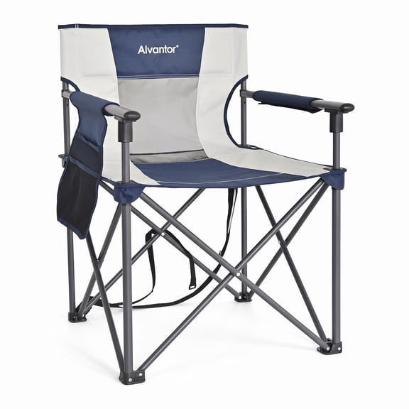 Alvantor Portable Folding Camping Chair for Adults, 300 lb Capacity, Breathable Mesh Back, Hard Armrests, Side Storage Pocket, Blue