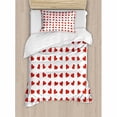 thumbnail image 3 of Romantic Duvet Cover Set, Heart Pattern Lovers Valentines Day Honeymoon Girls Doodle Design, Decorative 3 Piece Bedding Set with 2 Pillow Shams, Queen Size, Orange White, by Ambesonne, 3 of 3