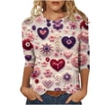 thumbnail image 2 of Womens T Shirts Valentines, Heart Tops for Women, 3/4 Sleeve Tee Shirt Women Valentine's Day Love Flower Print T Shirt Casual Round Neck Three Quarter Sleeve T-Shirt Top, 2 of 5