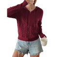 thumbnail image 2 of Suéteres de Punto para Mujer, Suéteres de Larga con Cuello en V, Camisetas Casuales, Conjuntos de Moda de Otoño. Vino Tinto L, 2 of 7