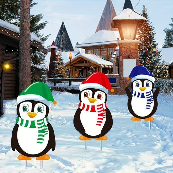 [Christmas Penguin Decor] Christmas Penguin Yard Sign Set | Outdoor Holiday Decor, Lawn Insert, Scene Decor, Room Decor, Home Decor, Party Decor