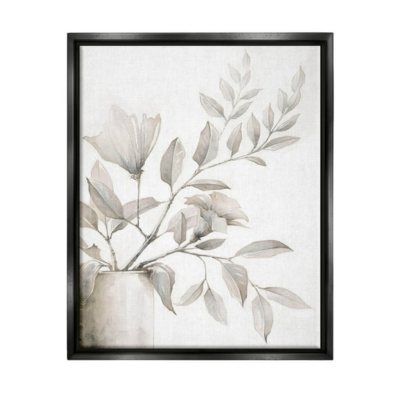 Stupell Industries Traditional Floral Arrangement Leaves Graphic Art Jet Black Floating Framed Canvas Print Wall Art, Design by Cloverfield & Co.