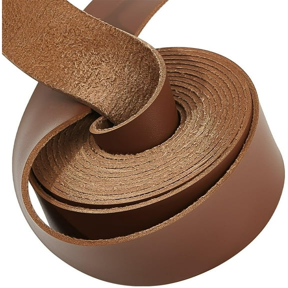 2.2 Yards Top Grain Leather Strap 1 Inch Wide Flat Leather Straps for Single Sided Tooling Leather Strip for DIY Arts & Craft Projects Traction Ropes Bag Straps Furniture Handles Camel
