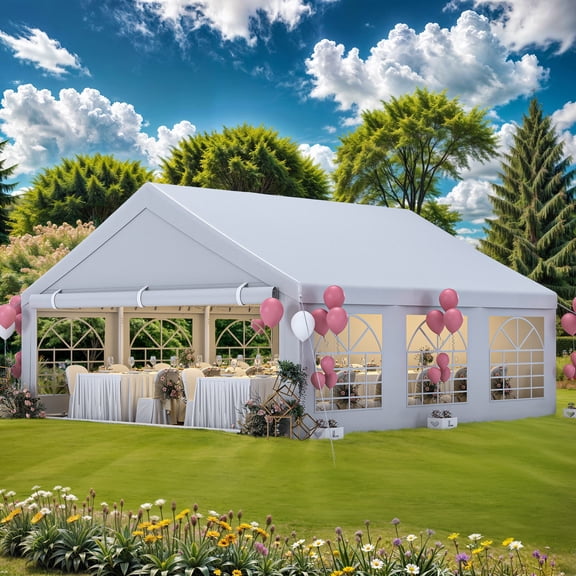 ModFusion Premium Outdoor Event Tent: 20' x 20' Galvanized Structure, Spacious White Roof, Detachable PVC Sidewalls
