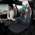 thumbnail image 2 of Xixirimido Leather Seat Cover Front Seats Only, Universal Fit Auto Front Seat Covers for Sedan Van SUV Truck 5 Pcs Set with Seatbelt Covers & Center Console Cover, Butterfly Skull Blue Purple Roses, 2 of 8