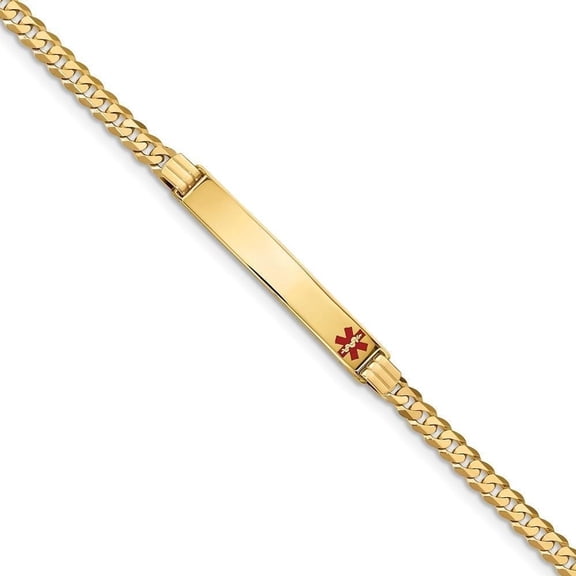 Primal Gold 14 Karat Yellow Gold Medical Red Enamel Curb Link ID Bracelet