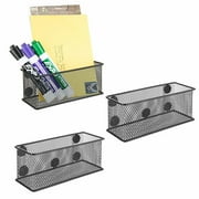 Office Supply Organizer Set of 3 Magnetic Black Wire Mesh Storage Baskets