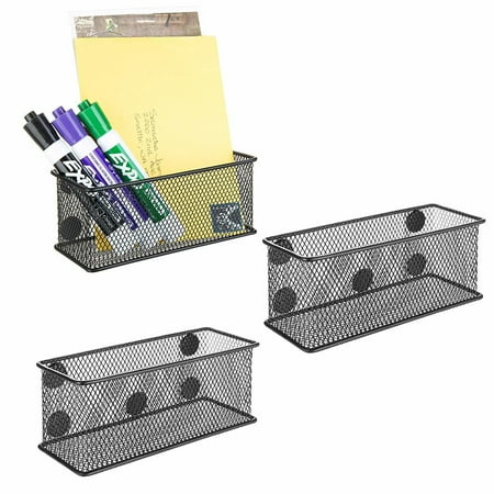 Office Supply Organizer Set of 3 Magnetic Black Wire Mesh Storage Baskets
