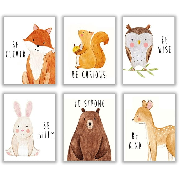 Woodland Nursery Canvas Decor, Animal Pictures for Baby Room, Wall Decor Set of 6 - 8 x 10 Inches, Boys Nursery Wall Art Unframed