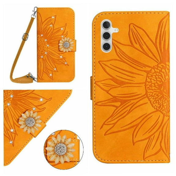 Flip Case for Samsung Galaxy S25 Fe Leather Wallet Sunflower with A Long Lanyard with Card Slot Stand Kickstand Protective