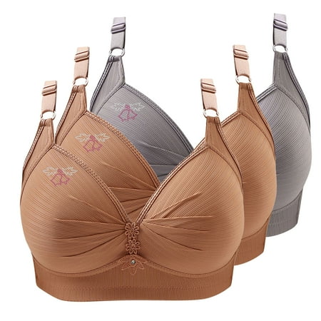 3Pack Woman s Push Up Wireless Bra Printing No Underwire Gathered T Shirt Bras Together Large Size Daily Bra Underwear Gray XXXL
