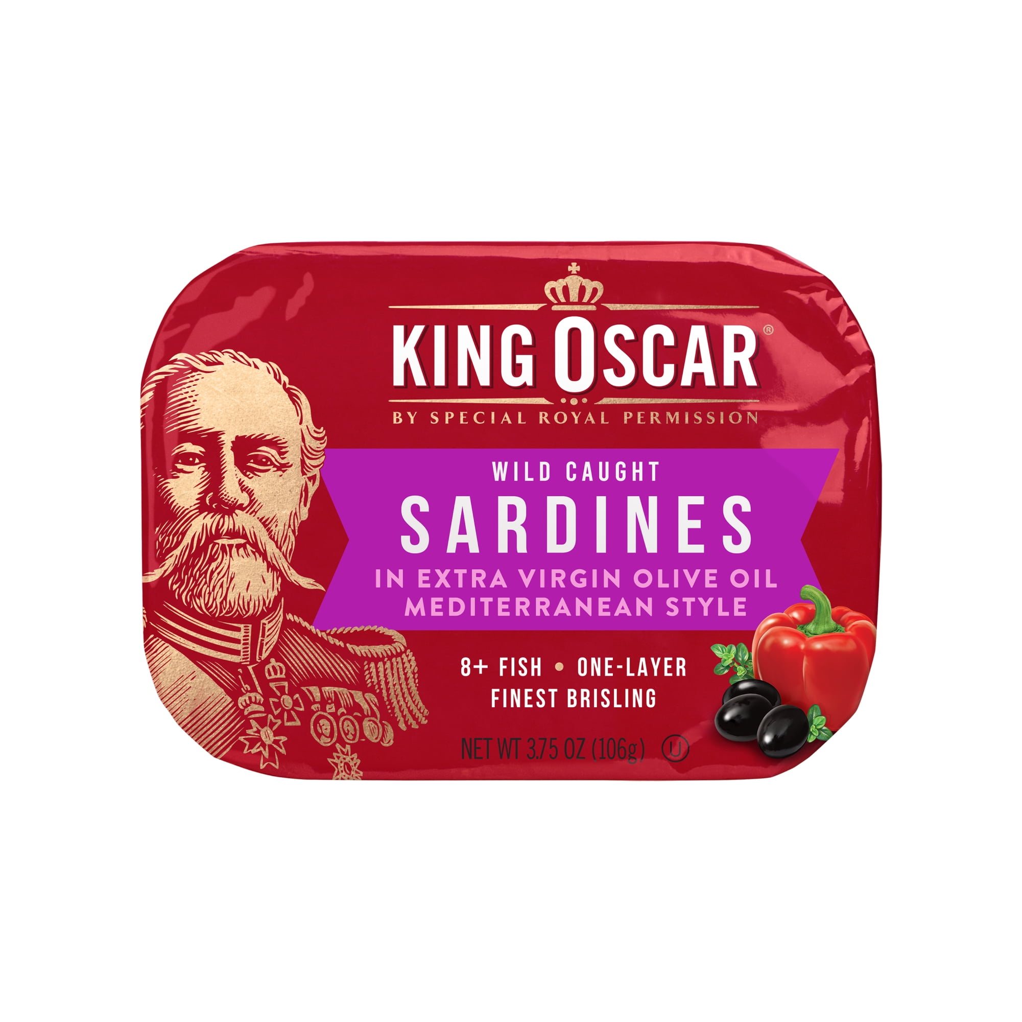 (4 pack) King Oscar Wild Caught Brisling Sardines in Extra Virgin Olive Oil, Mediterranean Style 3.75 oz