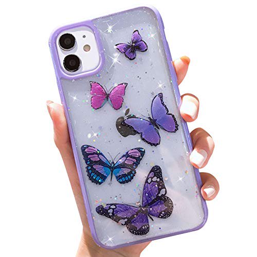 Butterfly Bling Clear Case Compatible With Iphone 12 And Iphone 12 Pro 6 1 Inch Wzjgzdly Glitter Case For Women Cute Slim Soft Slip Resistant Protective Purple Walmart Com
