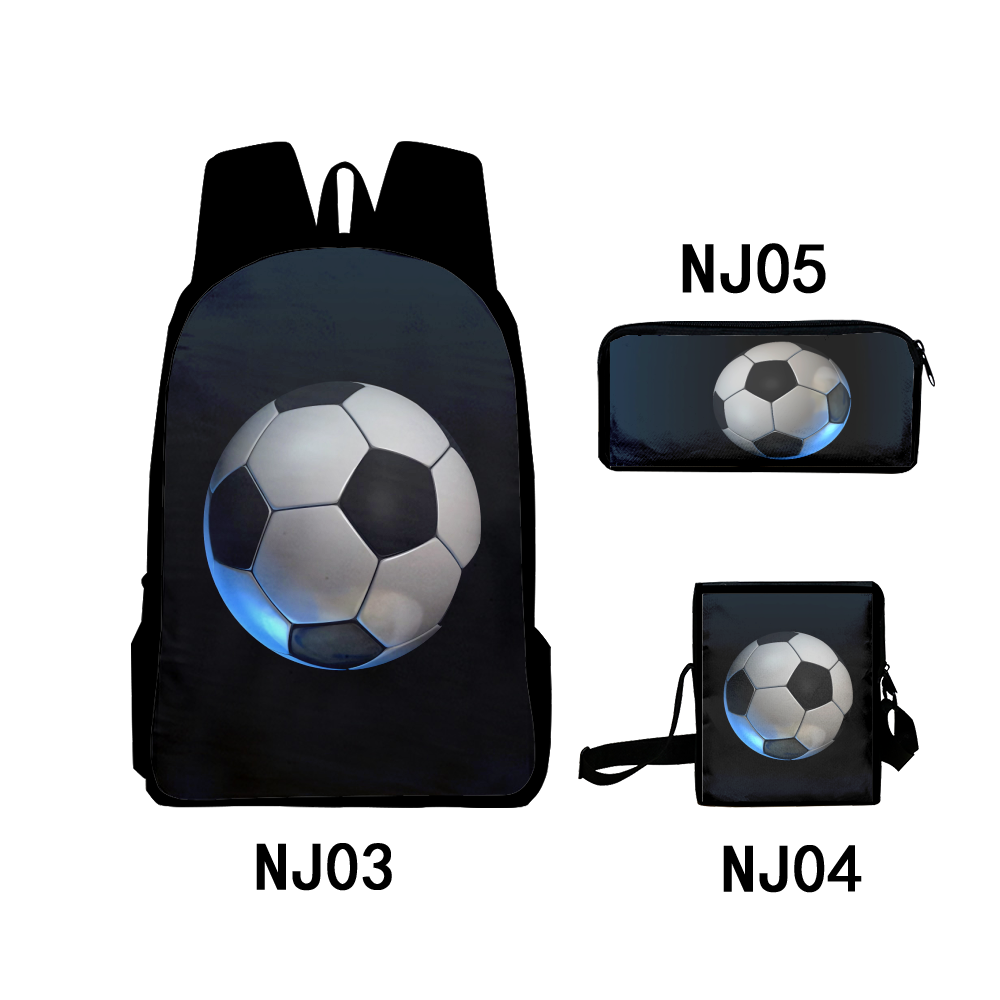 Fnyko Backpack 3PCS Set Soccer Printed Backpack 3D Print Teens Bags