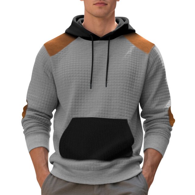 Hooded Sweatshirt Men Color Blocked Checkered Long Sleeve