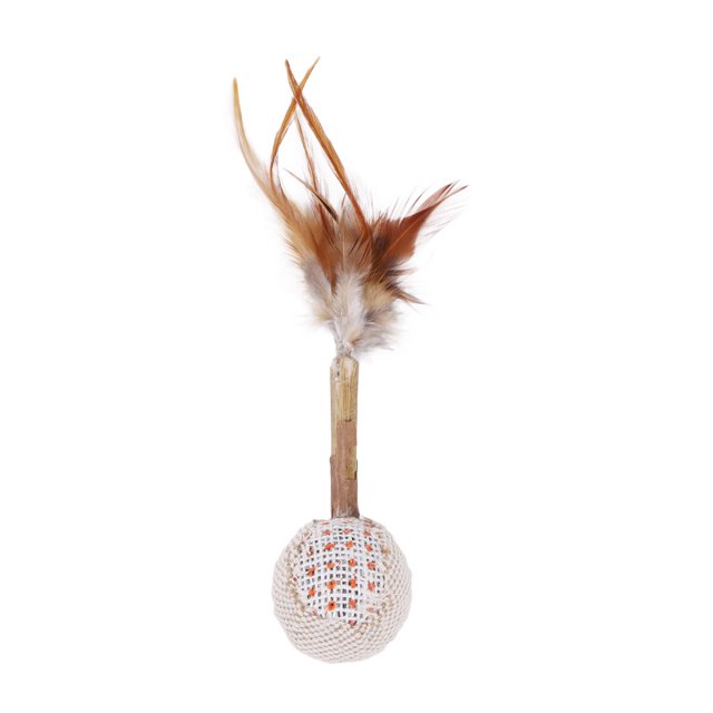 Feather Cat Wand Toy Silvervine Teeth Cleaning Cat Teaser Wand Cat Chew Ball