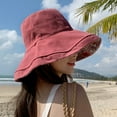 thumbnail image 2 of ZHENHONG Sun Hats for Women Outdoor Double-Side Flower Printed Floppy Sunscreen Hat Casual Solid Color Headwear Wine, 2 of 5