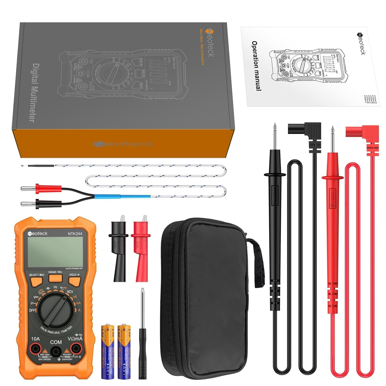 Neoteck 6000 Counts Digital Multimeter with NCV and TRMS Auto Range Multimeter for AC/DC Voltage&Current,Resistance,Capacitance,Frequency,Temperature,Duty Ratio,Continuity Voltmeter for Car Circuit