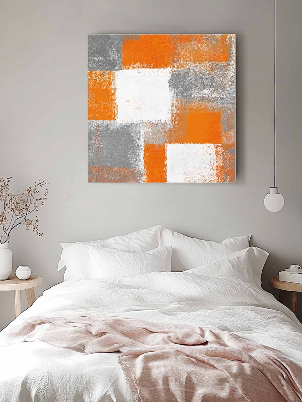 Orange Grey Abstract Art Canvas Wall Art, White Graffiti Retro Gradient Framed Wall Decor Modern Artwork Prints Painting for Living Room, Bedroom, Kitchen & Cafe Decor 16x16 Inch