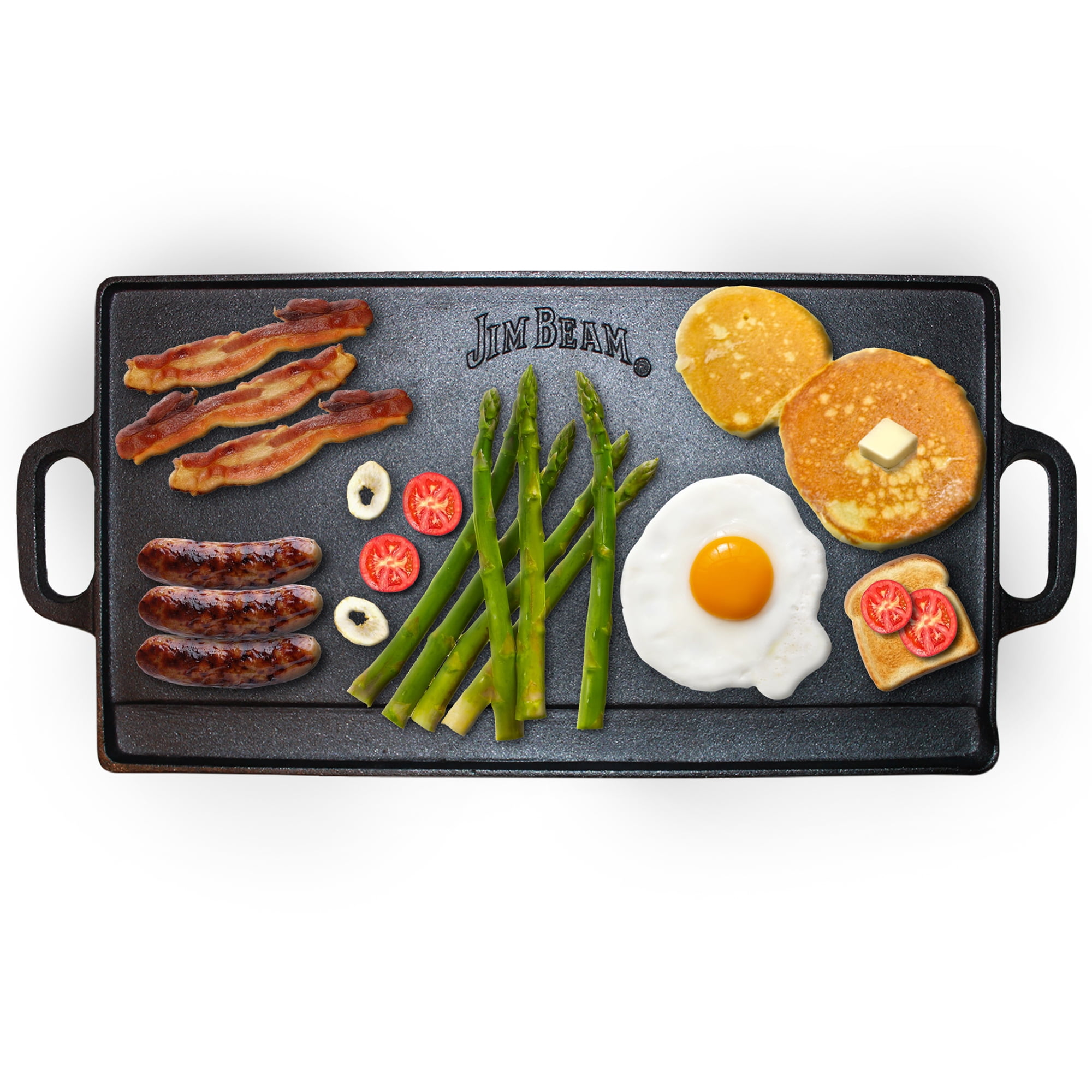 Jim Beam 3-in-1 Cast Iron Skillet with Double Sided Griddle for