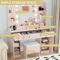 thumbnail image 4 of PUFFCAFE Vanity Desk with Mirror and Lights,Large Makeup Vanity Table Set with Drawers & Chair & Power Outlet,Pink Vanity for Bedroom, 4 of 6