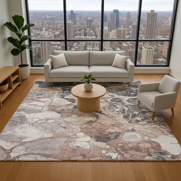 Addison Rugs Mayfield Premium Machine Washable Transitional Abstract Mocha Rectangle Rug, 10' x 14'