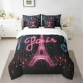 thumbnail image 2 of Paris Comforter Set 7 Piece Bed in a Bag Twin,Eiffel Tower Bedding Sets Glitter Diamond Hearts Romantic France Sheet Set with Comforter,City Building Room Decor, 2 of 4