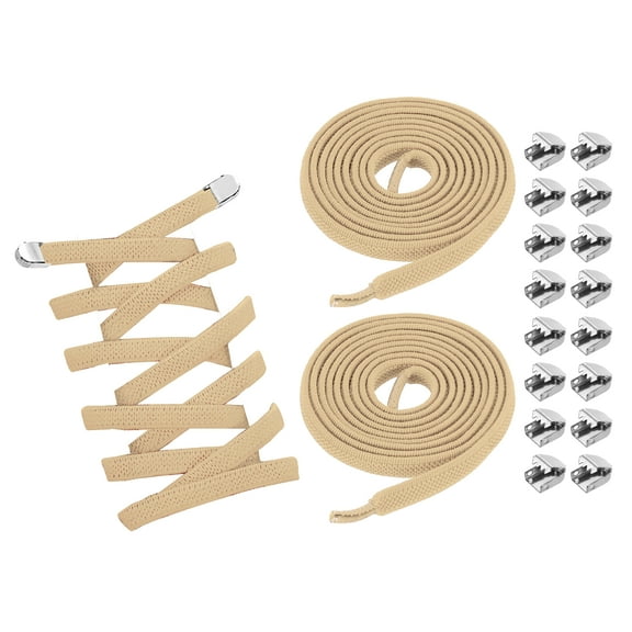 3Pairs No Tie Shoe Laces, Elastic Tieless Shoelaces with End Clips, Khaki