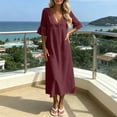 thumbnail image 3 of YuXingFu Dresses for Women Wedding Guest Maxi V-Neck Plus Size Womens Dress Short Sleeve for 2026 Long Casual Summer Wine S, 3 of 8