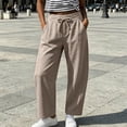 thumbnail image 2 of Tqcoqu Women's Wide Leg Casual Pants with Pockets,Linen Blend Elastic Drawstring Waist Cropped Loose Pants,Beige Women's S-XXL, 2 of 9