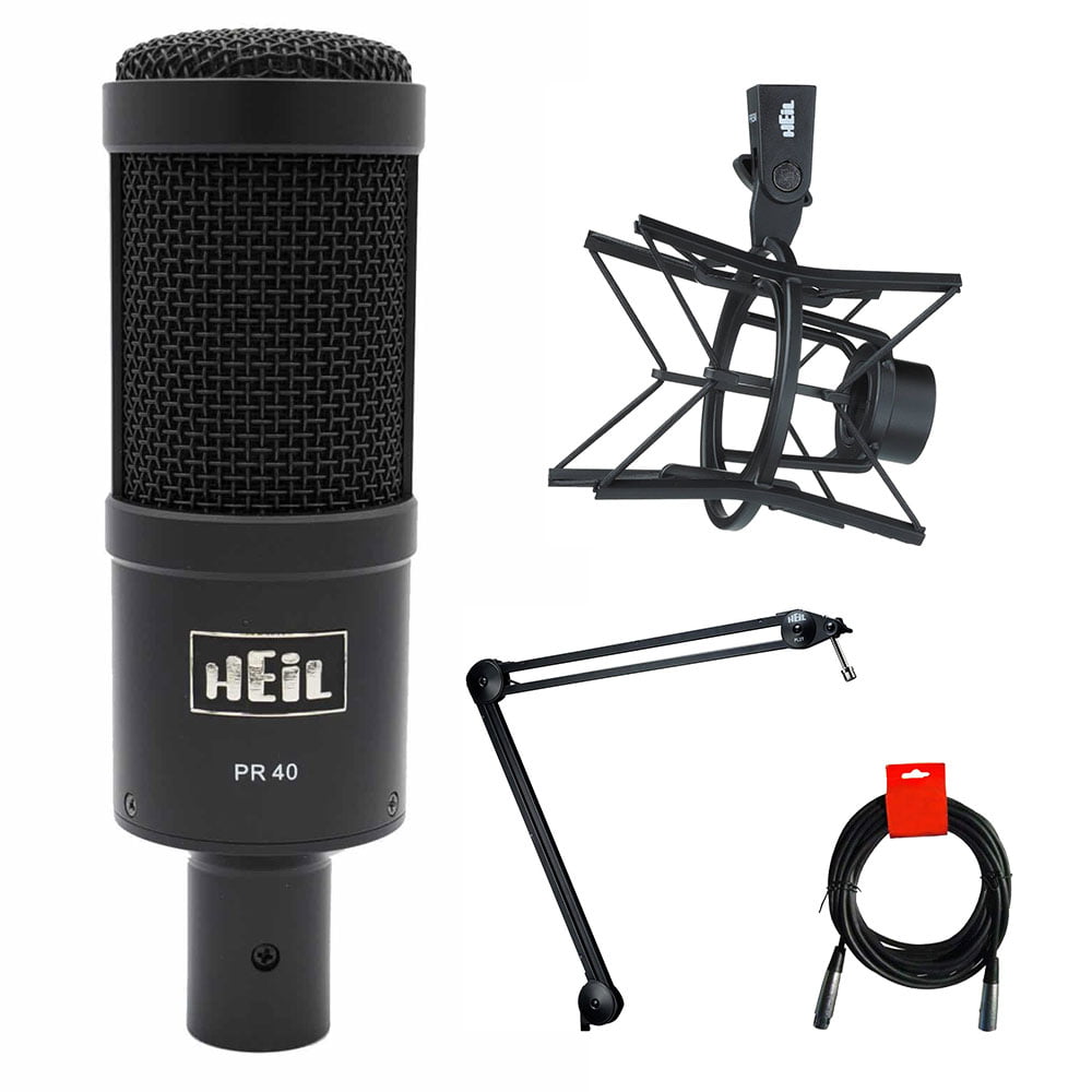 Heil Sound PR40 Large Diameter Dynamic Cardioid Studio Microphone Microphone Suspension Shockmount Broadcast Arm With XLR Cable Champagne Body and Grill 