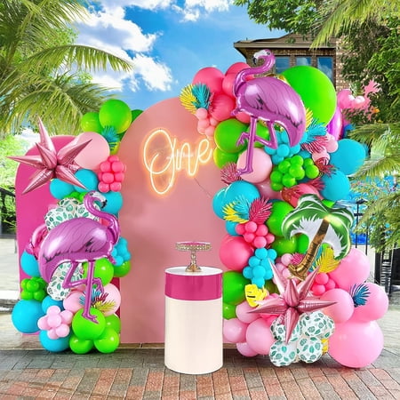 Tropical Luau Balloon Arch Kit - 126Pcs Flamingo Party Decorations with Teal Blue Pink Green Balloons, Palm Print & Pineapple Foil Balloons - Perfect for Hawaiian Aloha Summer Beach Birthday Party