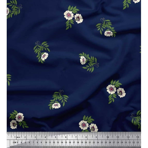 Soimoi Polyester Crepe Fabric Leaves & Floral Artistic Print Fabric by The Yard 52 Inch Wide