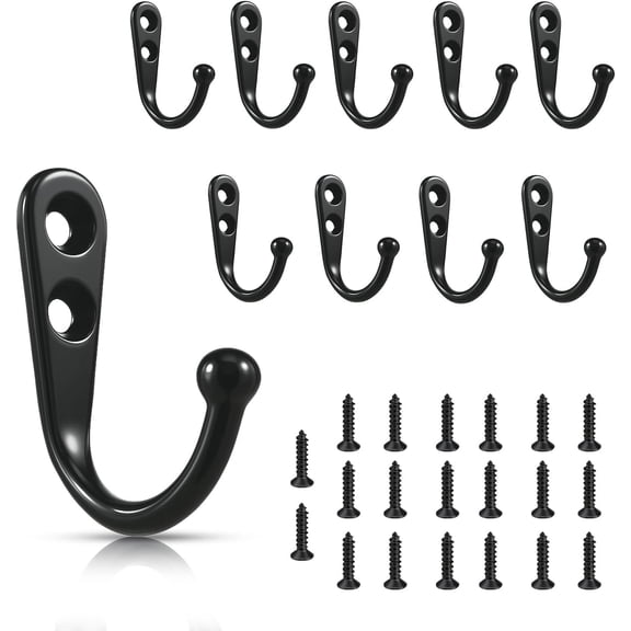 Black Wall Mounted Coat Hooks – Rustproof Metal Hanger Hooks with Screws, Heavy-Duty Storage Rack for Towels, Hats, Keys